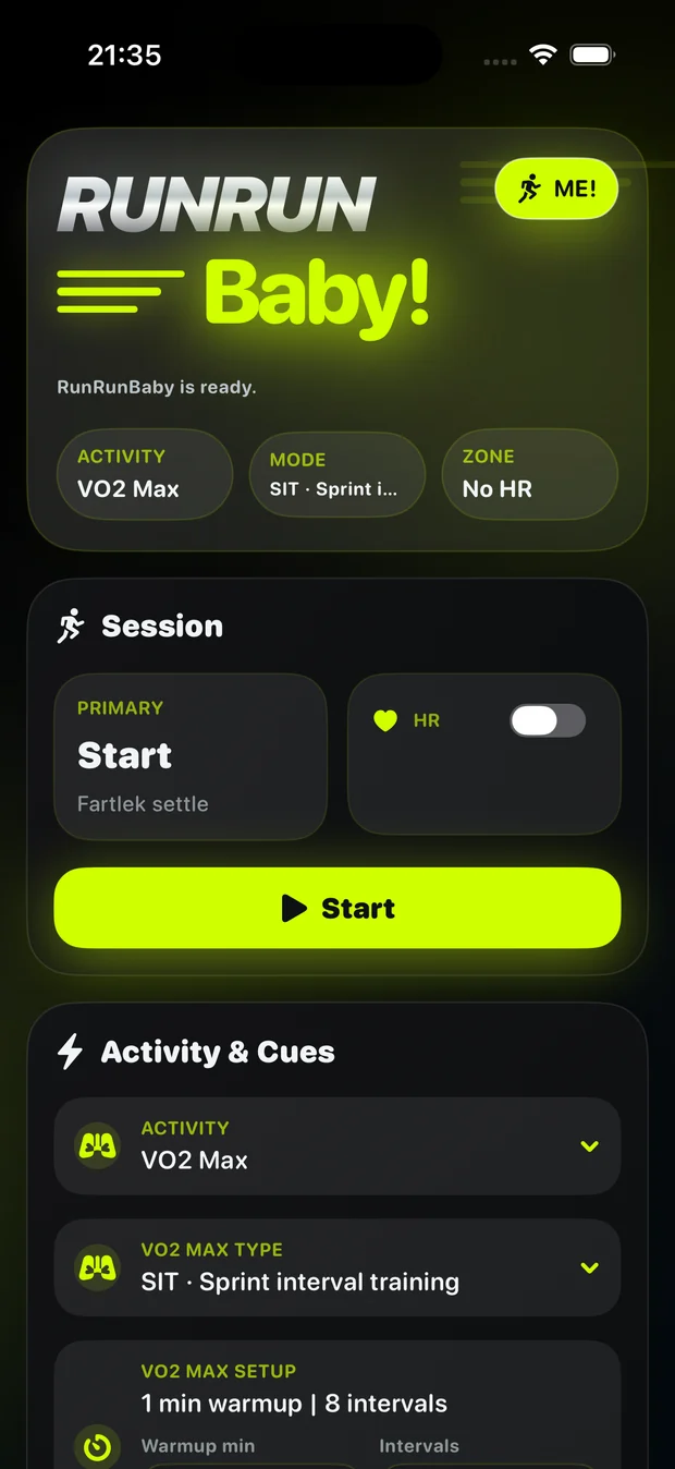 RunRunBaby lime style app screen